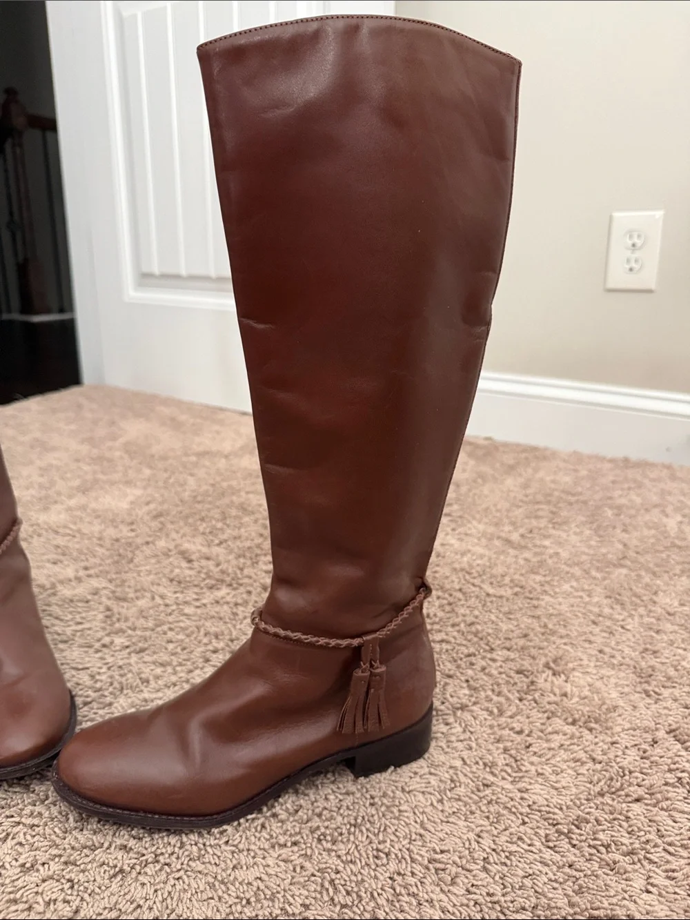 Talbots Brown Leather Over-the-Knee Boots with Chain Accent